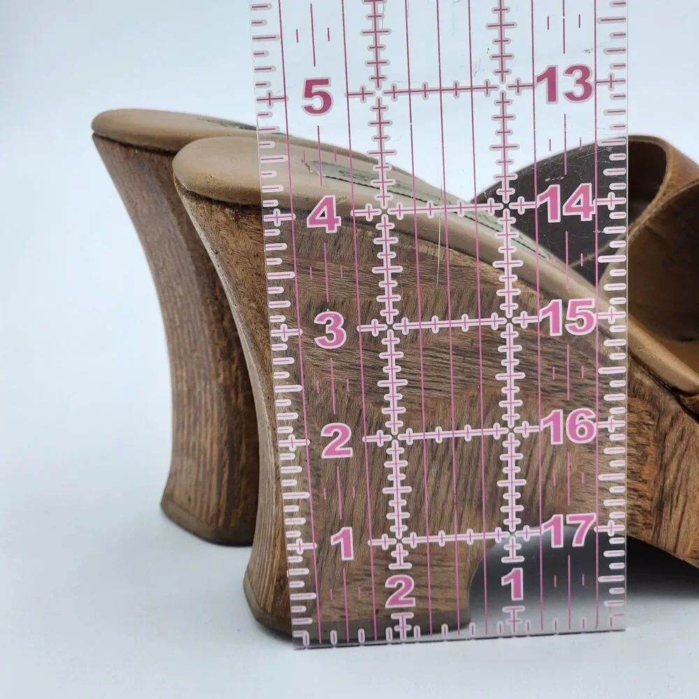 Steve Madden Y2K 90s Platform Leather Wooden Heel Slide On Sandals Brown Size 8